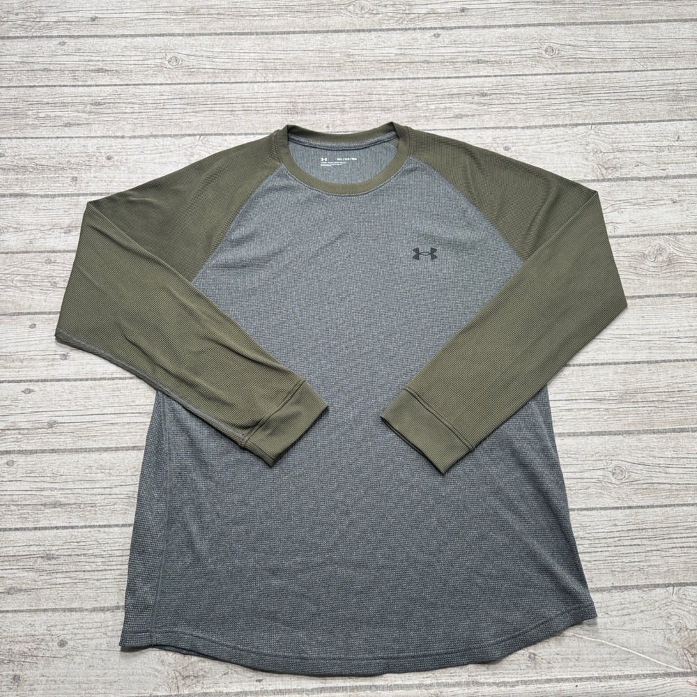 Under Armour Shirt Men's 2XL Gray Loose Raglan Long Sleeve Waffle Knit Athletic